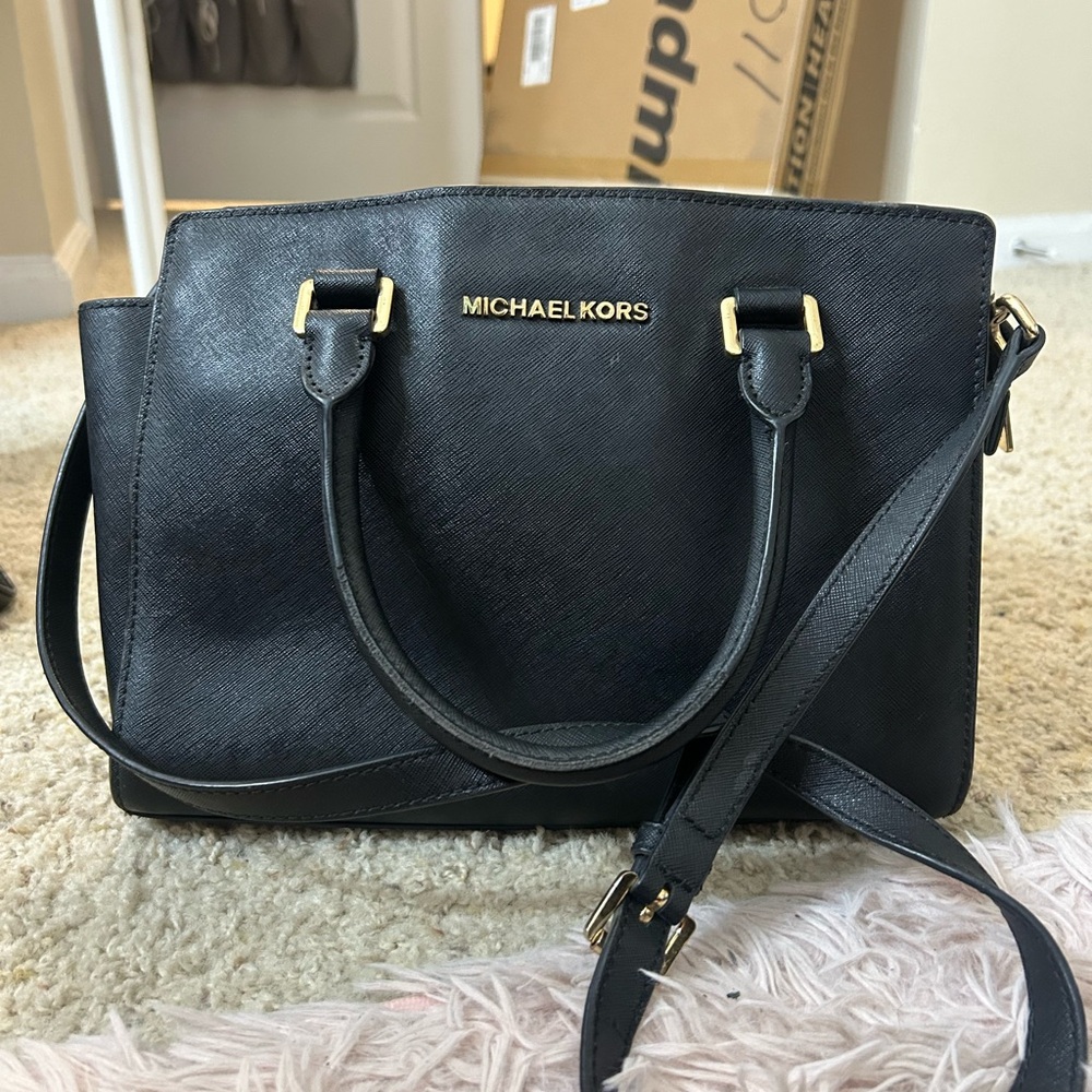 Michael Kors Black Satchel with Gold Accents